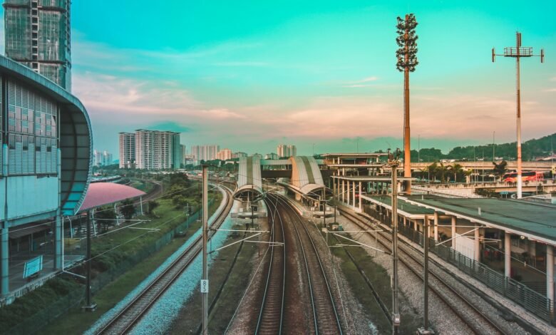 aerial photo of train station