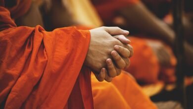 buddhism, folded hands, monks