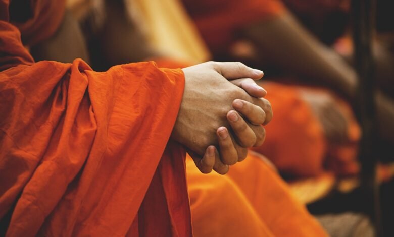 buddhism, folded hands, monks