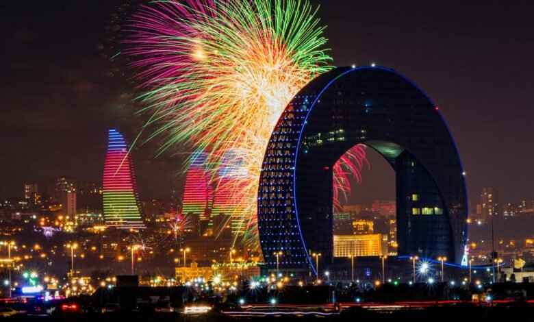 Fireworks over Baku at Night