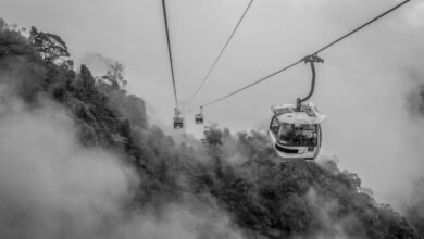 Grayscale Photo of Cable Cars