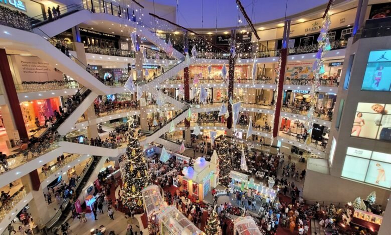 a mall filled with lots of people walking around