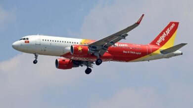 A VietJet Air Airbus A320 captured mid-flight against a clear sky, showcasing vibrant branding.