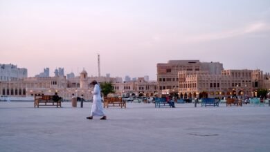 a group of people in a city