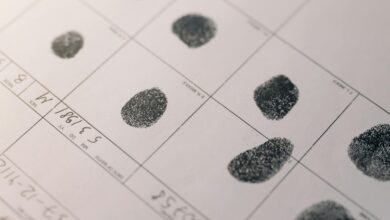 Detailed fingerprints on official document, highlighting identity verification process.