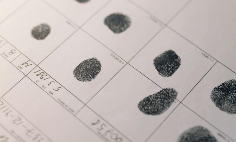 Detailed fingerprints on official document, highlighting identity verification process.