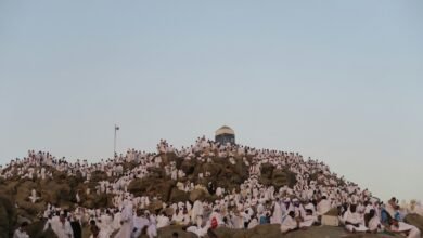 a large group of people sitting on top of a rocky hill