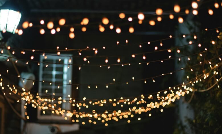 yellow string lights lighted during nighttime
