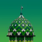 A green and white building with a clock on top